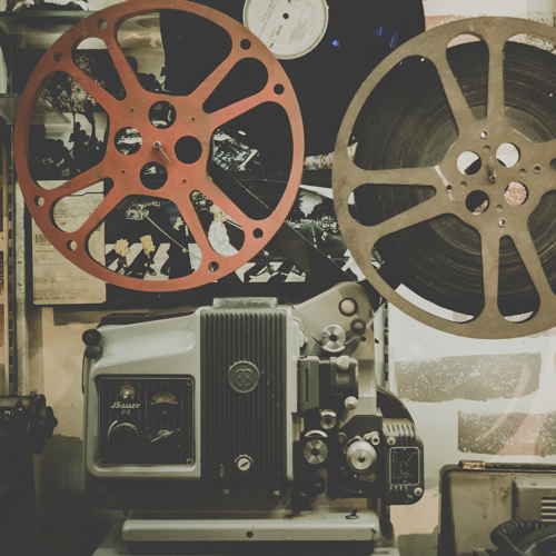 Film reels and a projector