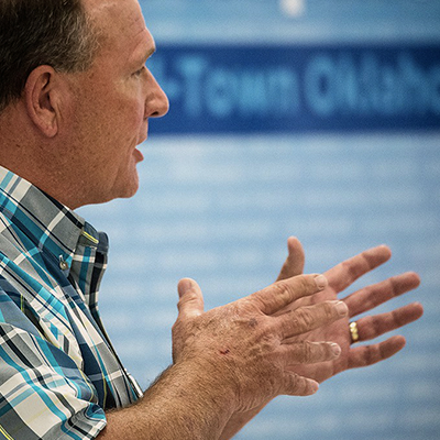 Man speaking and using his hands for emphasis